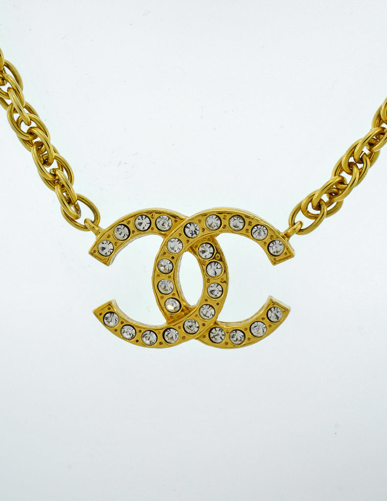 Vintage CHANEL long chain necklace with round mirror amd twisted