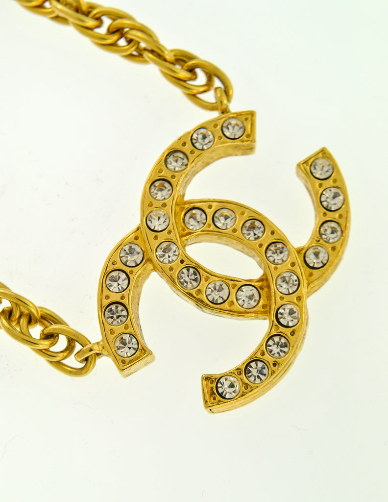 Gold Chanel CC Rhinestone No. 5 Drop Necklace