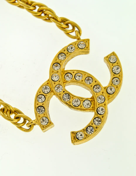 Chanel Vintage Gold Rhinestone CC Logo Necklace - Amarcord Vintage Fashion
 - 3