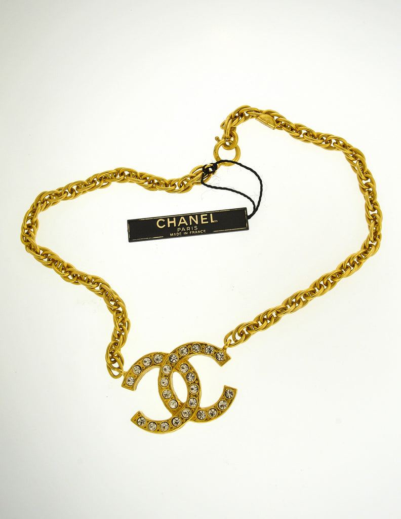 Chanel Vintage Gold Rhinestone CC Logo Necklace – Amarcord Vintage Fashion