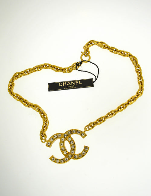 Chanel Vintage Gold Rhinestone CC Logo Necklace – Amarcord Vintage