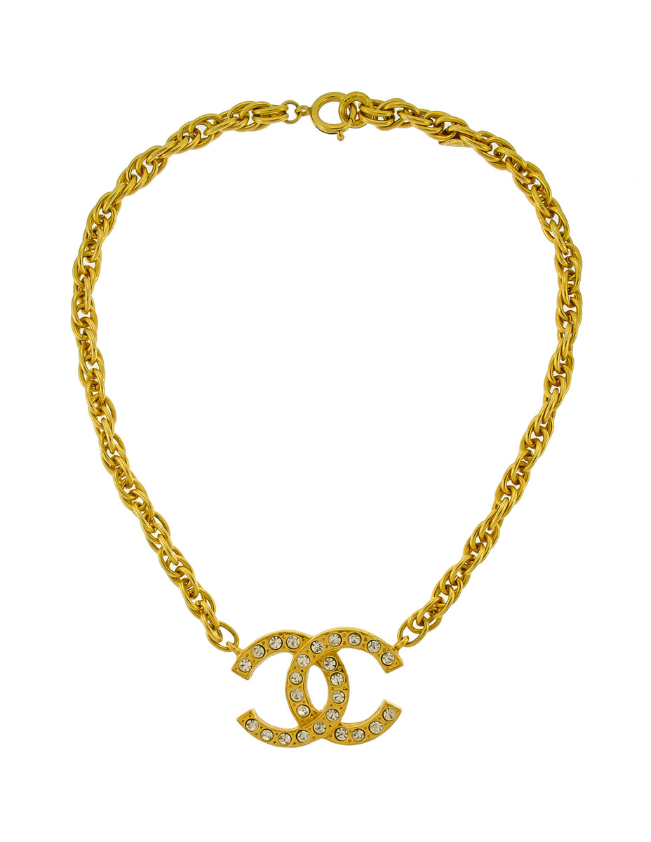 Chanel Vintage Gold Rhinestone CC Logo Necklace – Amarcord