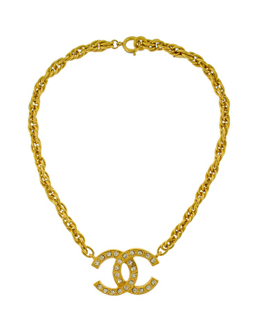 Chanel Vintage Gold Rhinestone CC Logo Necklace - Amarcord Vintage Fashion
 - 1
