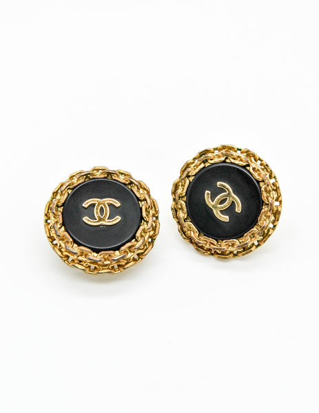 Chanel Vintage Black/Gold CC Logo Chain Wrapped Earrings - Amarcord Vintage Fashion
 - 3