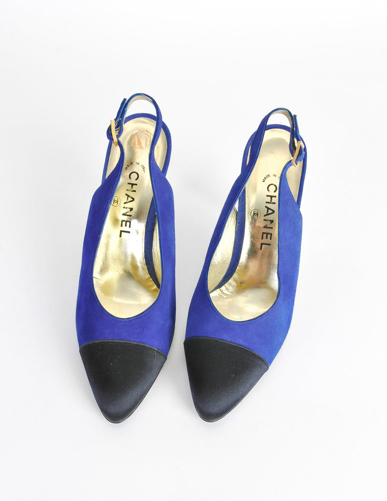 Chanel Vintage Blue Suede and Black Satin Heels – Amarcord Vintage