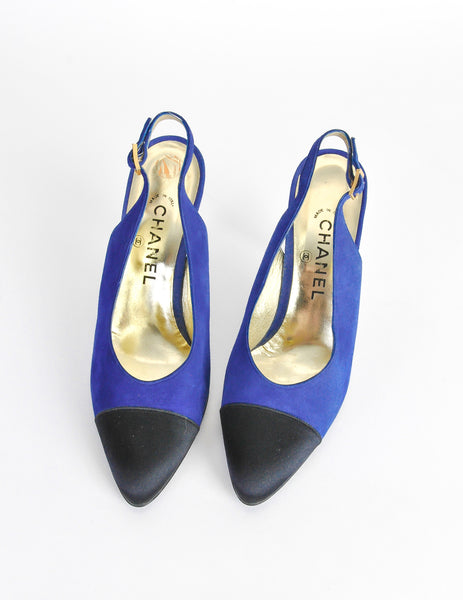 Chanel Vintage Blue Suede and Black Satin Heels - Amarcord Vintage Fashion
 - 3
