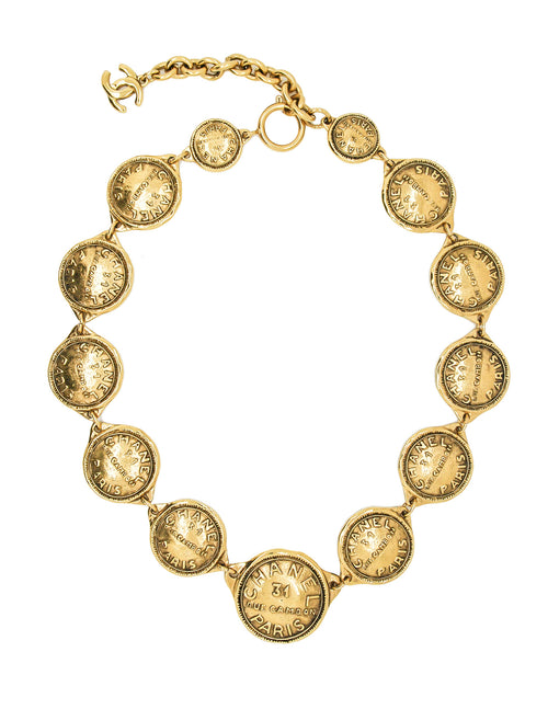 Chanel Vintage Gold 31 Rue Cambon Coin Medallion Necklace