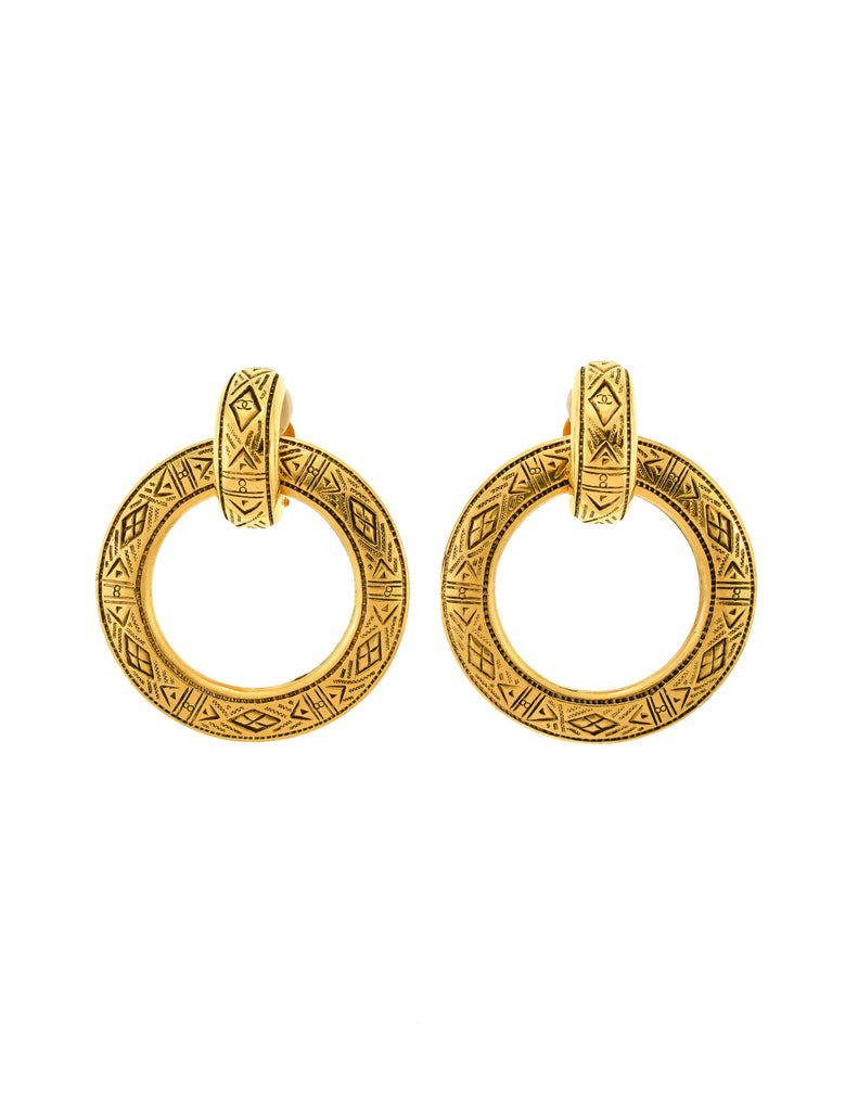 Chanel Vintage Etched Gold Two Piece Hoop Earrings – Amarcord