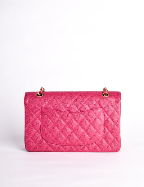 Chanel Vintage Fuchsia Pink Quilted Caviar 2.55 Medium Classic Double Flap Bag