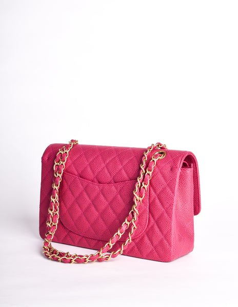 Chanel Vintage Fuchsia Pink Quilted Caviar 2.55 Medium Classic Double Flap Bag