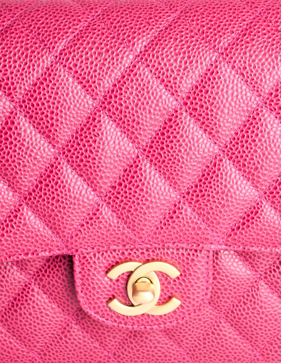 Chanel Vintage Fuchsia Pink Quilted Caviar 2.55 Medium Classic Double