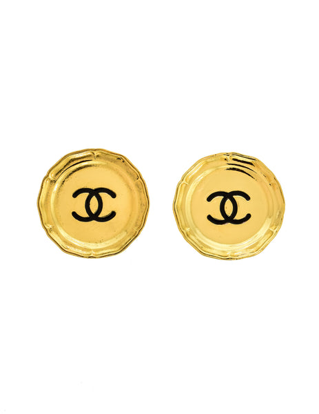 Chanel Vintage Large Gold CC Logo Plate Earrings