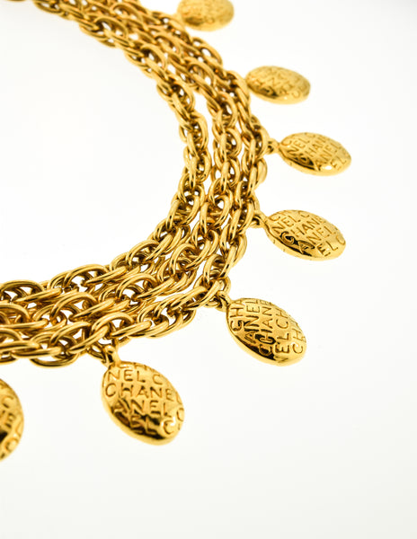 Chanel Vintage Gold Namesake Charm Multi Strand Necklace