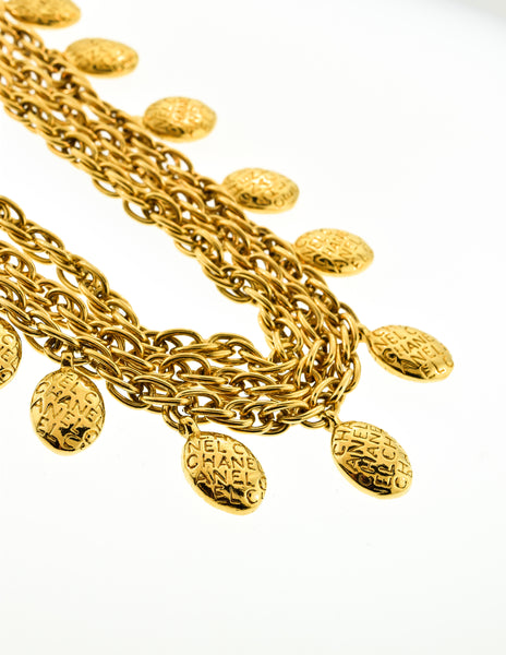 Chanel Vintage Gold Namesake Charm Multi Strand Necklace
