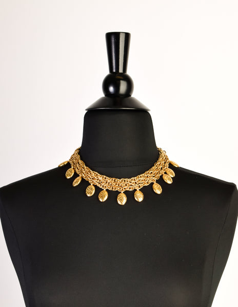 Chanel Vintage Gold Namesake Charm Multi Strand Necklace