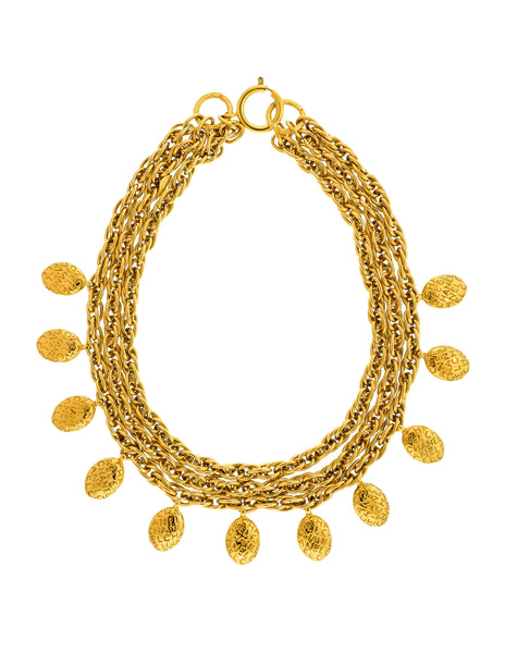 Chanel Vintage Gold Namesake Charm Multi Strand Necklace