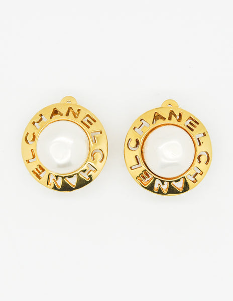 Chanel Vintage Cut Out Pearl Earrings