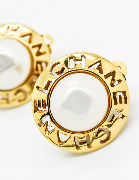 Chanel Vintage Cut Out Pearl Earrings