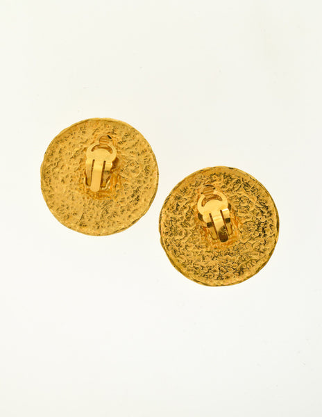 Chanel Vintage Gold CC Logo Round Nugget Earrings