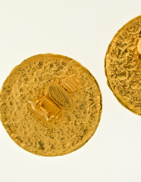 Chanel Vintage Gold CC Logo Round Nugget Earrings