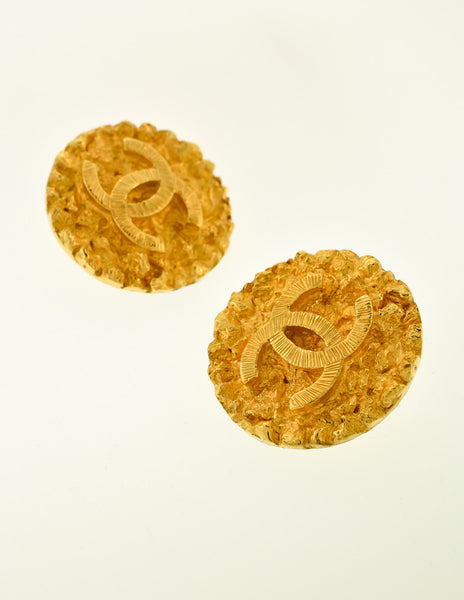 Chanel Vintage Gold CC Logo Round Nugget Earrings