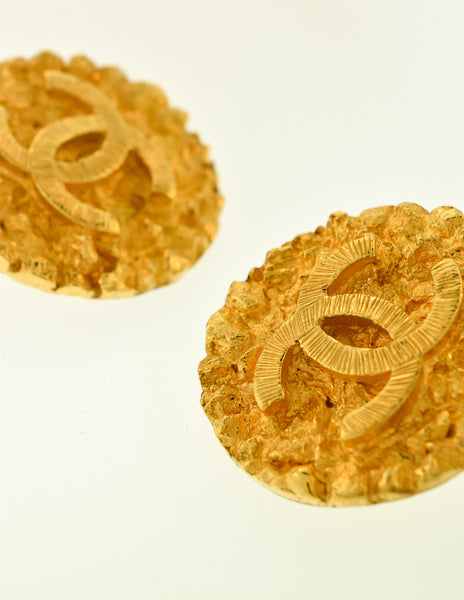 Chanel Vintage Gold CC Logo Round Nugget Earrings