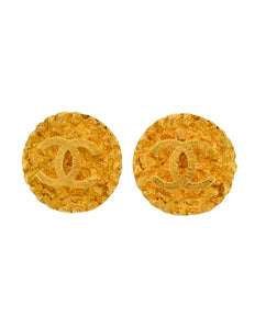 Chanel Vintage Gold CC Logo Round Nugget Earrings