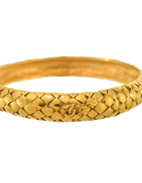 Chanel Vintage Gold Quilted CC Logo Bracelet