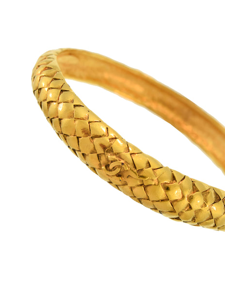 Chanel Vintage Gold Quilted CC Logo Bracelet