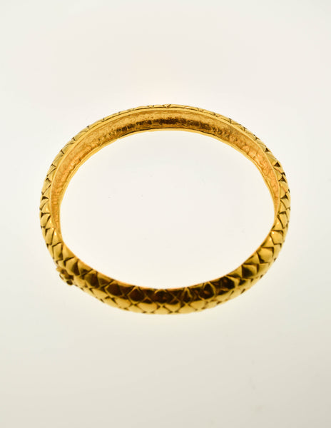Chanel Vintage Gold Quilted CC Logo Bracelet
