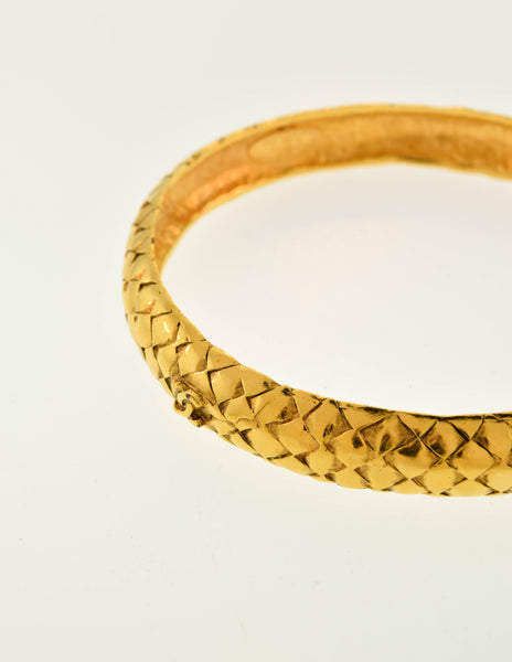 Chanel Vintage Gold Quilted CC Logo Bracelet