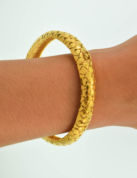 Chanel Vintage Gold Quilted CC Logo Bracelet