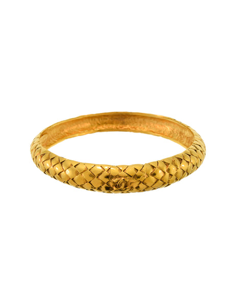 Chanel Vintage Gold Quilted CC Logo Bracelet