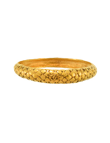 Chanel Vintage Gold Quilted CC Logo Bracelet