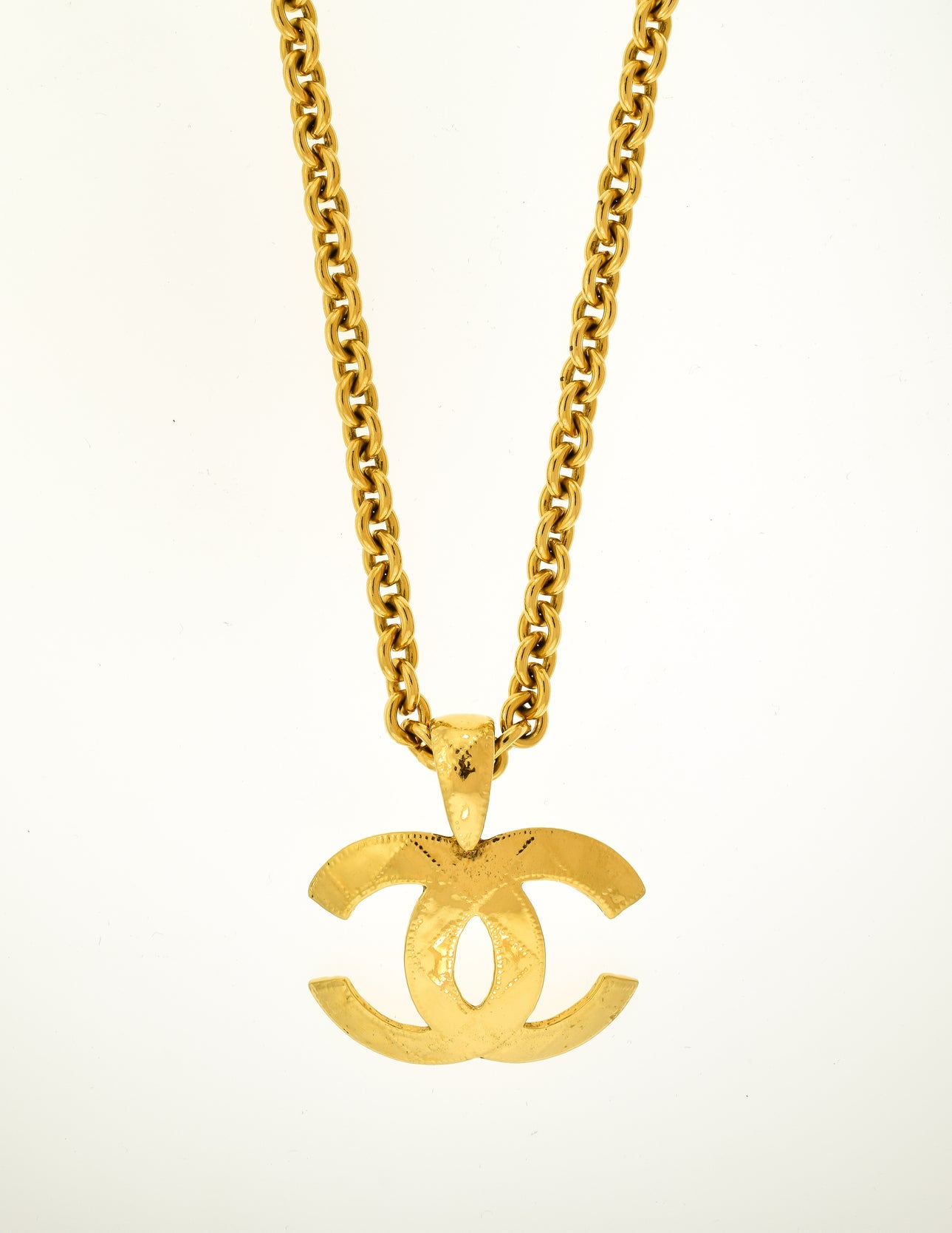 Chanel Vintage Gold Quilted CC Logo Pendant Necklace