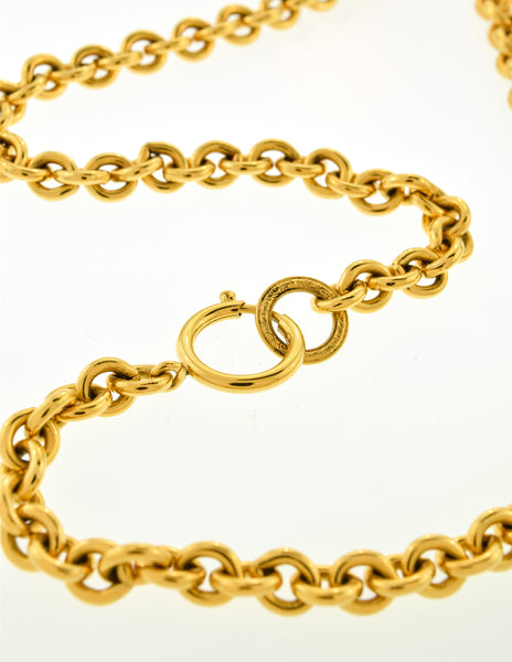 Chanel Vintage Gold Quilted CC Logo Pendant Necklace