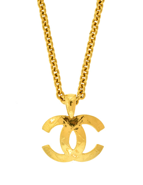 Chanel Vintage Gold Quilted CC Logo Pendant Necklace