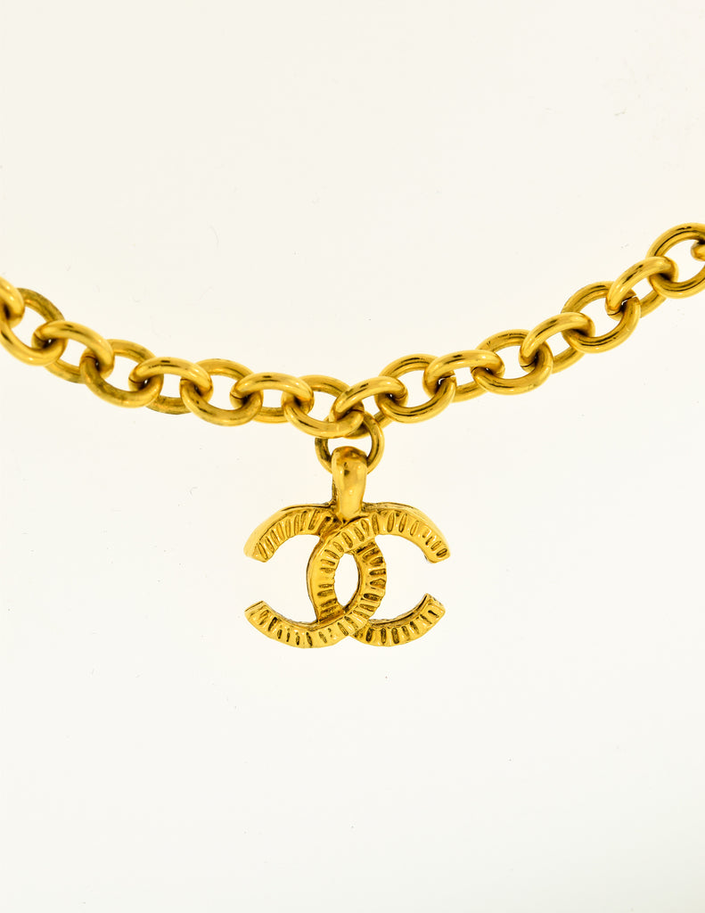 CHANEL CC Logos rhombus Charm Necklace 22 Gold Tone Auth w/Box #22087