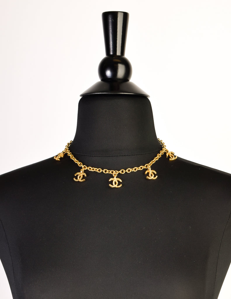 Chanel Vintage Gold CC Logo Charm Necklace Amarcord Vintage Fashion