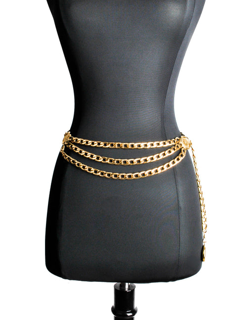 Gold & Red Leather Chain Belt 3