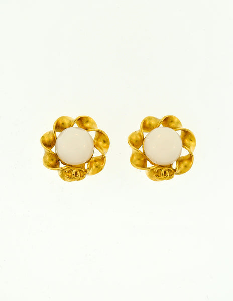 Chanel Vintage Gripoix Gold Twisted Ribbon Earrings
