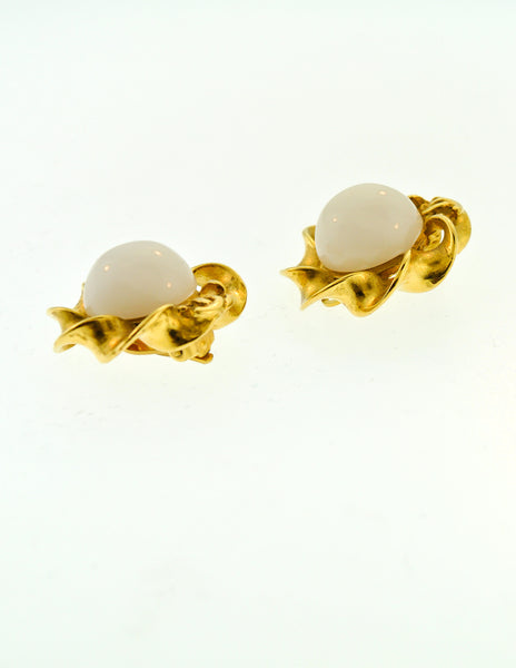 Chanel Vintage Gripoix Gold Twisted Ribbon Earrings