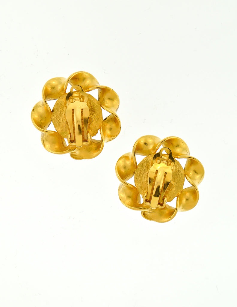 Chanel Vintage Gripoix Gold Twisted Ribbon Earrings