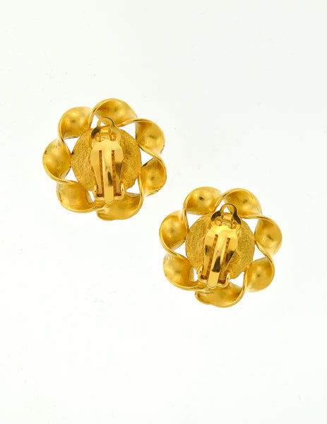 Chanel Vintage Gripoix Gold Twisted Ribbon Earrings
