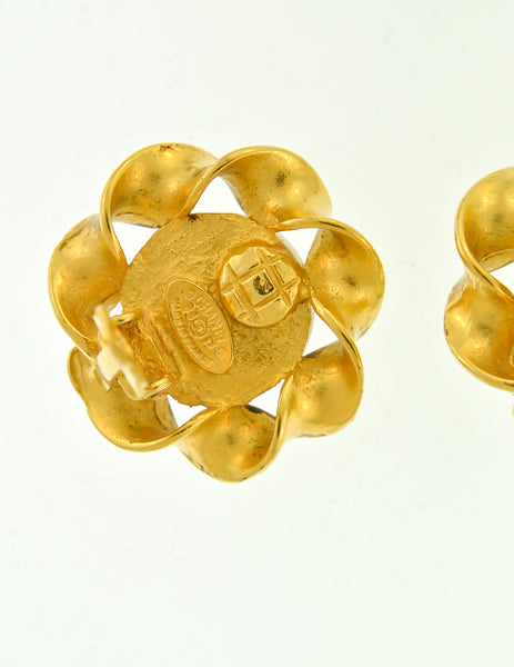 Chanel Vintage Gripoix Gold Twisted Ribbon Earrings