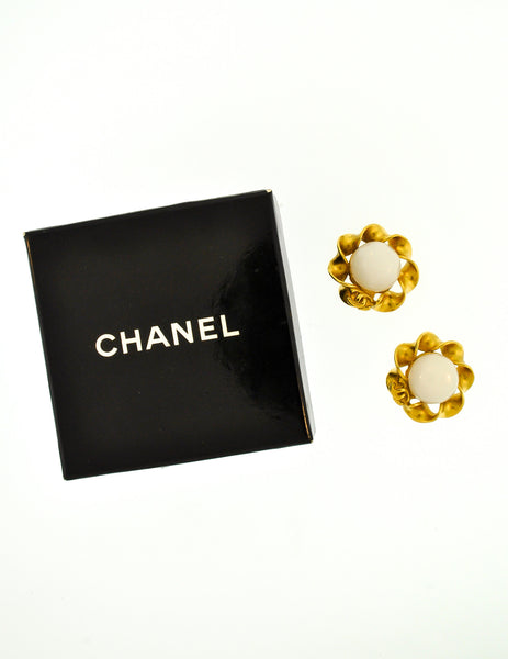 Chanel Vintage Gripoix Gold Twisted Ribbon Earrings