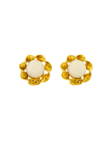 Chanel Vintage Gripoix Gold Twisted Ribbon Earrings
