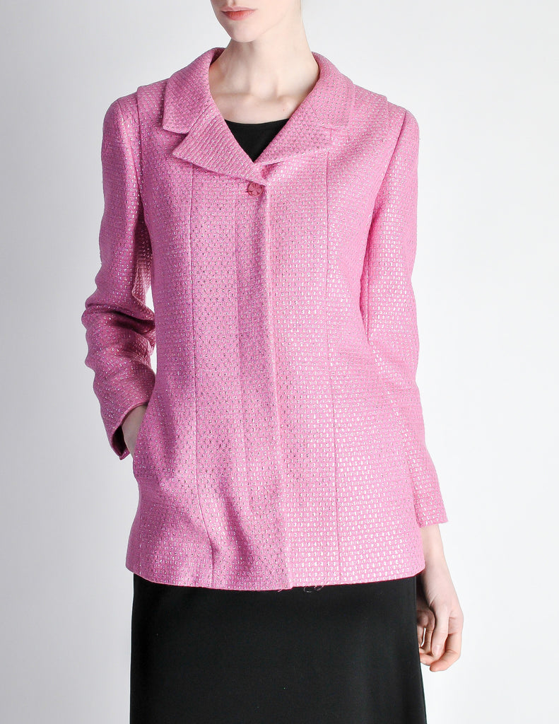 Chanel Vintage Hot Pink Wool Silk Metallic Blazer Amarcord Vintage Fashion