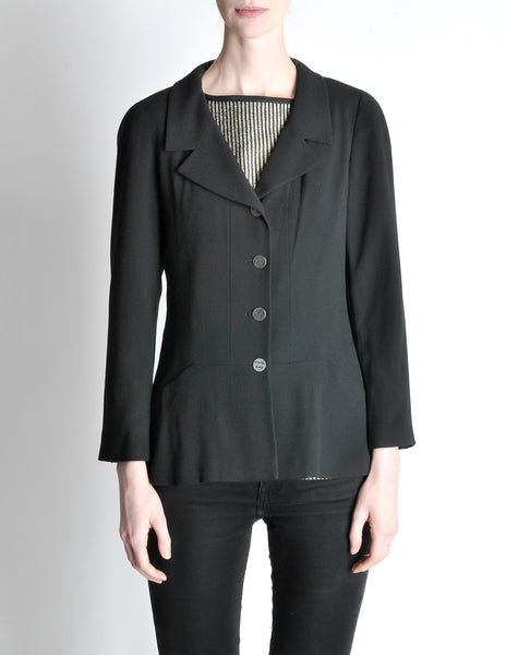 Chanel Vintage Black Wool Peplum Blazer