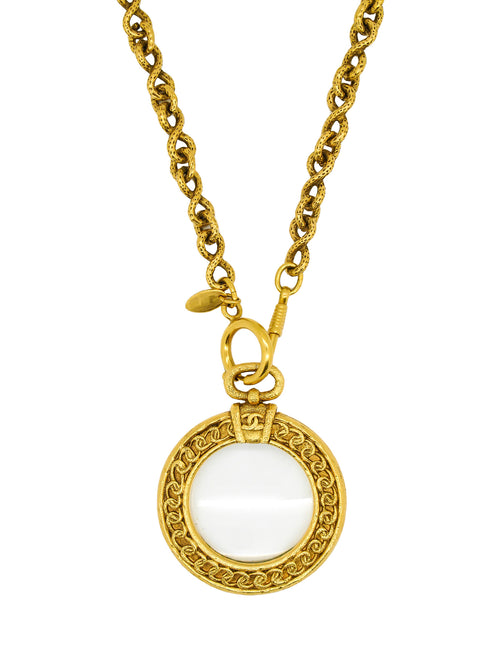 Chanel Gold CC Gold Frame White Flower Pearl Long Necklace